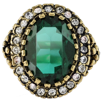 Vintage Ring Emerald and Clear Crystal Ring Edwardian Style 18k Gold Ring R169 - Limited Stock - Never Worn