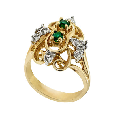 Vintage Ring 1980's Ring Emerald and Clear Austrian Crystal 18k Gold Made in the USA R2057 - Limited Stock - Never Worn