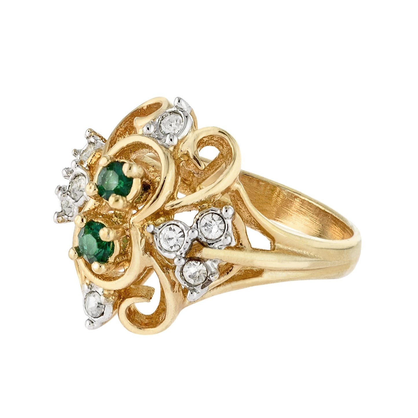Vintage Ring 1980's Ring Emerald and Clear Austrian Crystal 18k Gold Made in the USA R2057 - Limited Stock - Never Worn