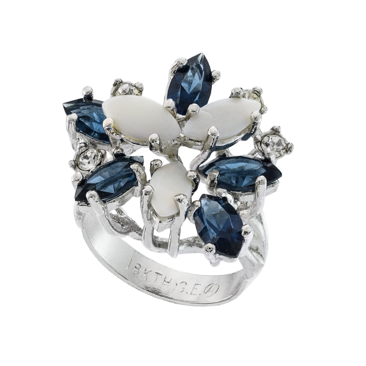 Vintage Ring Genuine Opals Cluster Sapphire and Clear Swarovski Crystals Ring 18k Gold Antique Jewelry #R213 - Limited Stock - Never Worn
