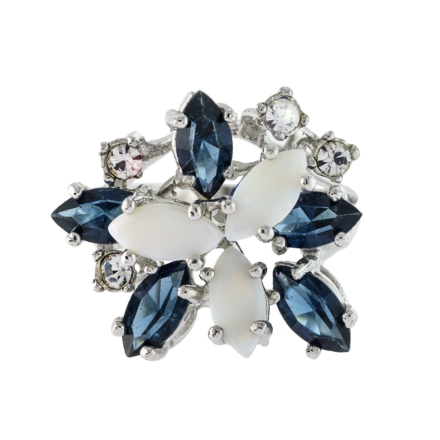Vintage Ring Genuine Opals Cluster Sapphire and Clear Swarovski Crystals Ring 18k Gold Antique Jewelry #R213 - Limited Stock - Never Worn
