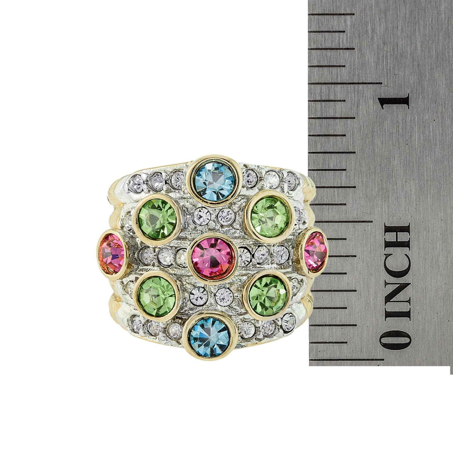 Vintage Ring Pave Pastel Multi Color Crystals Clear Swarovski Crystal Ring 18k Gold Antique Womans Jewelry - Limited Stock - Never Worn