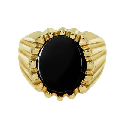 Vintage Ring 1980s Men's Genuine Onyx 18kt Gold Plated Antique Jewelry for Men #R1960 - Limited Stock - Never Worn