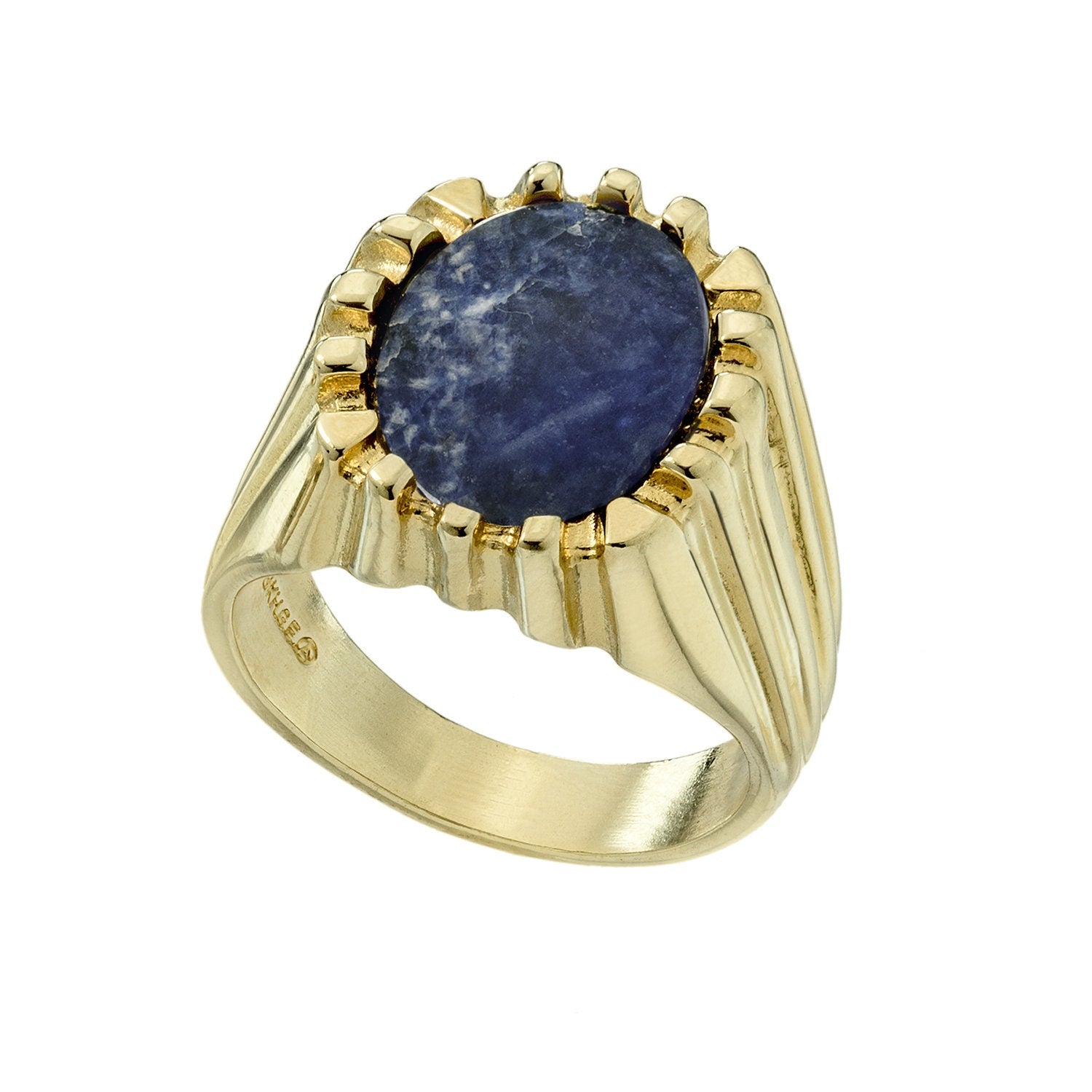 Vintage Ring 1980s Mens Genuine Sodalite 18kt Gold Plated Ring Unisex Jewelry #R1960 - Limited Stock - Never Worn