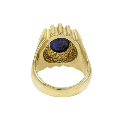 Vintage Ring 1980s Mens Genuine Sodalite 18kt Gold Plated Ring Unisex Jewelry #R1960 - Limited Stock - Never Worn