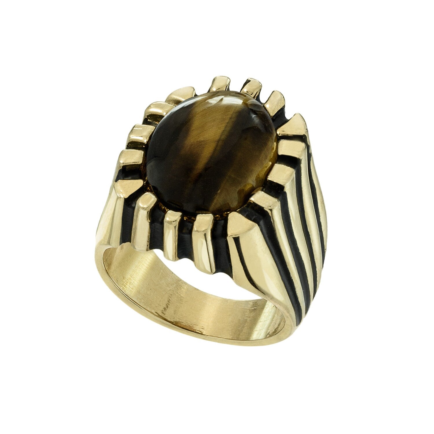 Vintage Ring 1980s Mens Genuine Cabochon Tiger Eye 18kt Gold Plated Ring Antique Man Jewelry #R1960 - Limited Stock - Never Worn