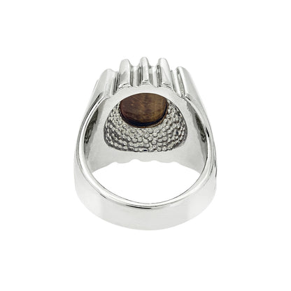 Vintage Ring 1980s Mens Genuine Tiger Eye 18kt White Gold Silver Plated Ring Antique Mens Jewelry #R1960 - Limited Stock - Never Worn