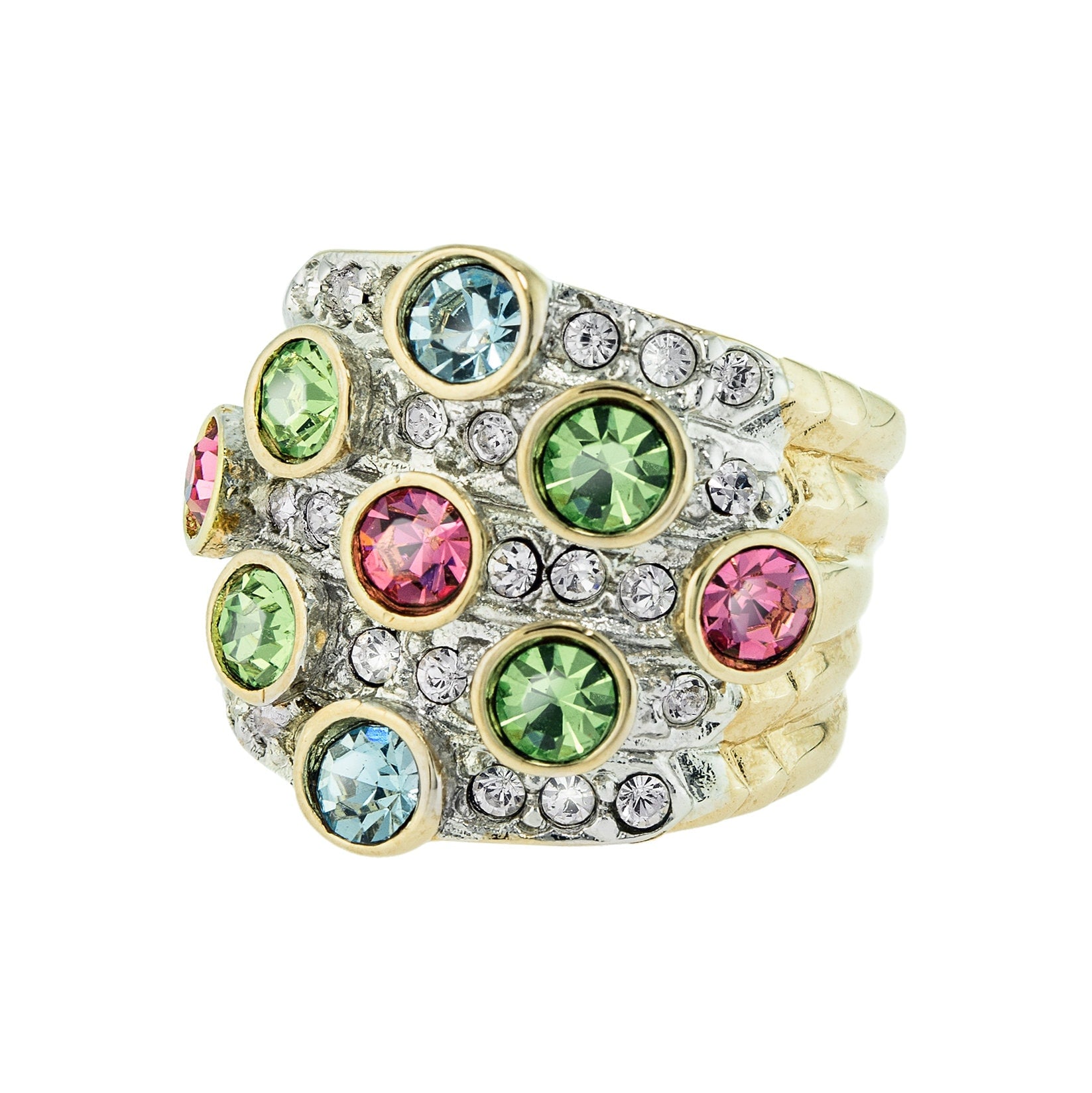 Vintage Ring Pave Pastel Multi Color Crystals Clear Swarovski Crystal Ring 18k Gold Antique Womans Jewelry - Limited Stock - Never Worn