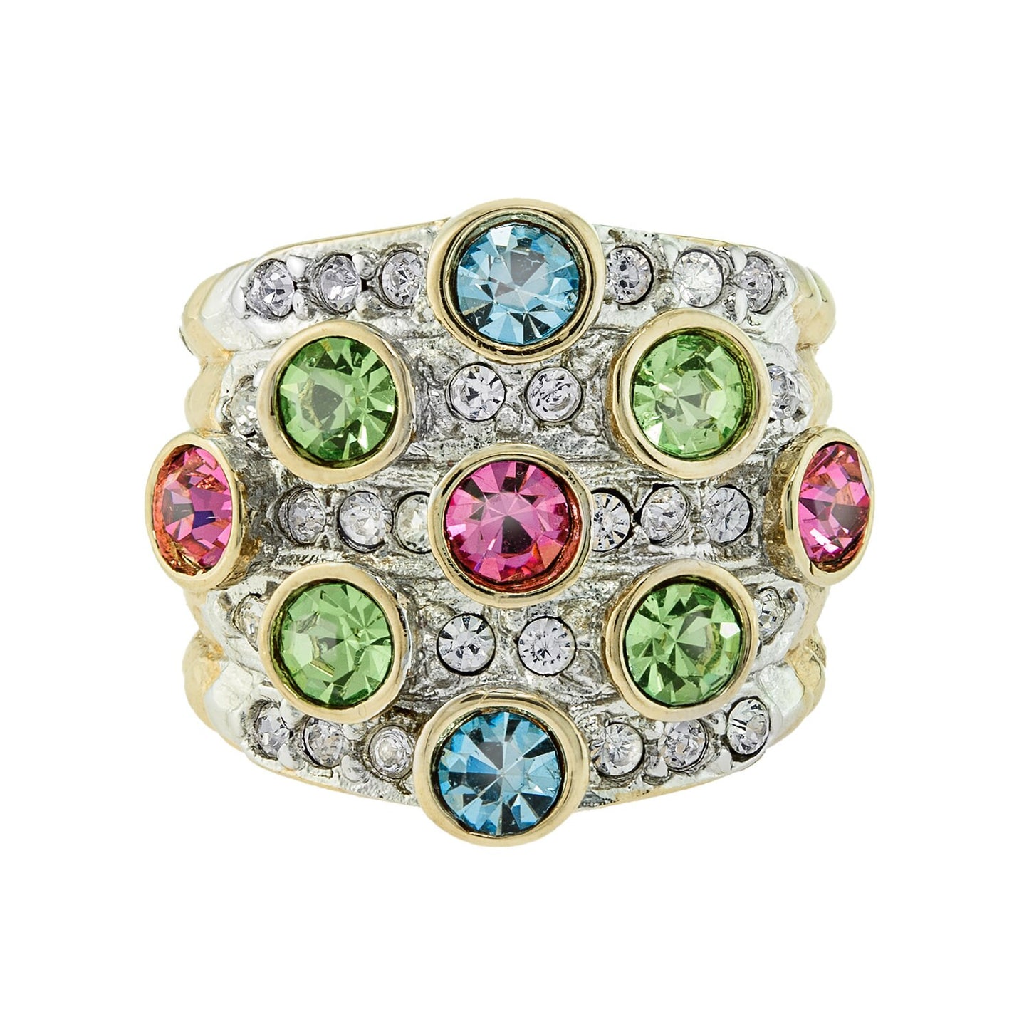 Vintage Ring Pave Pastel Multi Color Crystals Clear Swarovski Crystal Ring 18k Gold Antique Womans Jewelry - Limited Stock - Never Worn