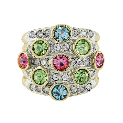 Vintage Ring Pave Pastel Multi Color Crystals Clear Swarovski Crystal Ring 18k Gold Antique Womans Jewelry - Limited Stock - Never Worn