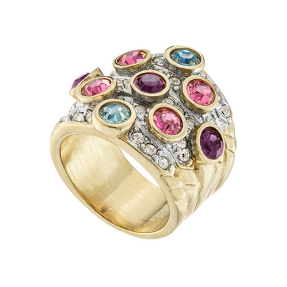 Vintage Ring Pave Multi Color Crystals and Clear Swarovski Crystal Ring 18k Gold - Limited Stock - Never Worn