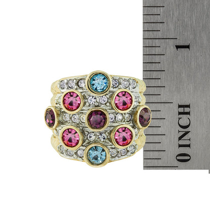 Vintage Ring Pave Multi Color Crystals and Clear Swarovski Crystal Ring 18k Gold - Limited Stock - Never Worn