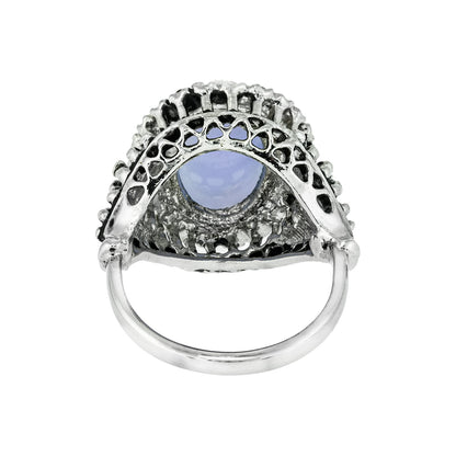 Genuine Blue Vintage Ring Moonstone Edwardian Style Antique 18k White Gold Clear Crystals Womans Jewelry R169 - Limited Stock - Never Worn