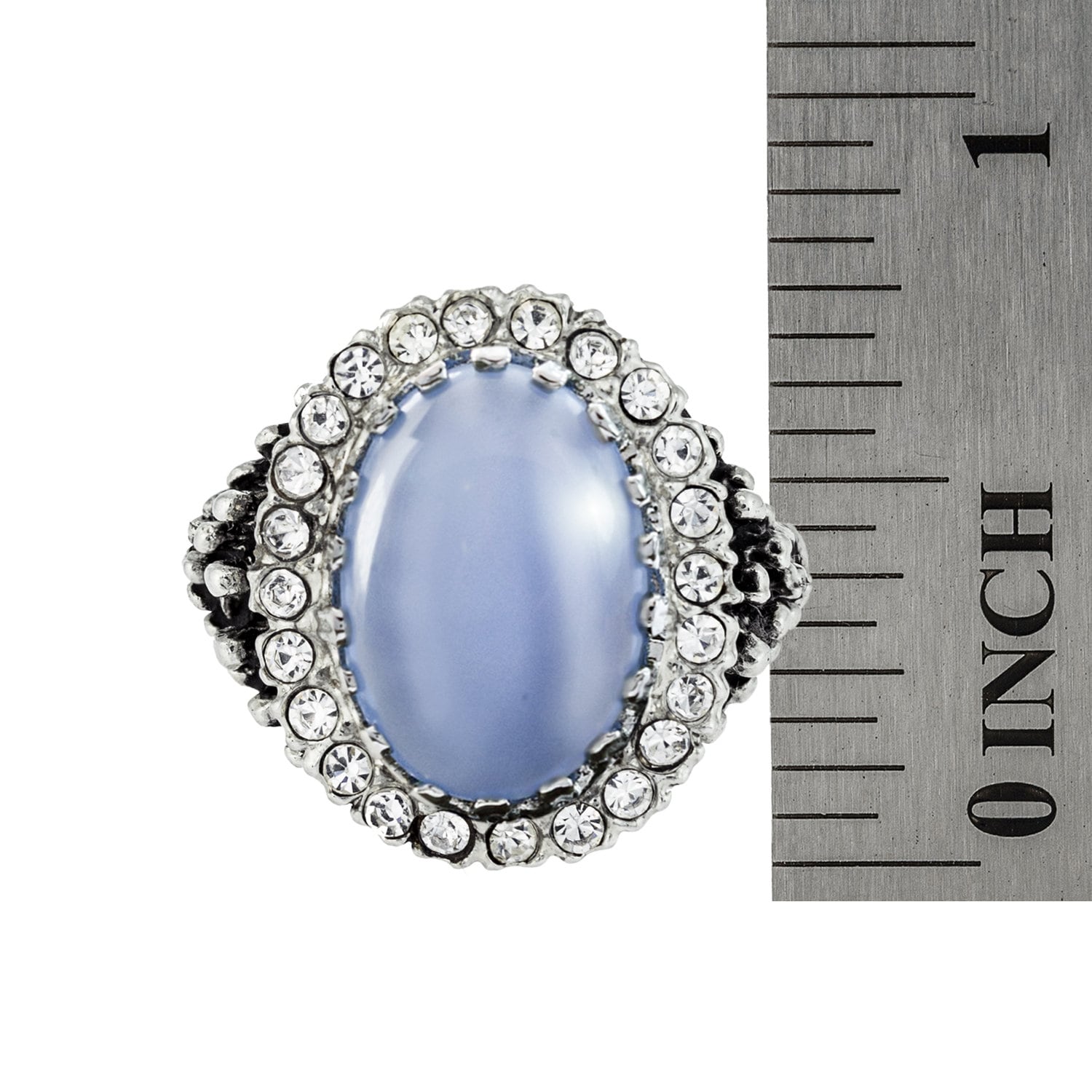 Genuine Blue Vintage Ring Moonstone Edwardian Style Antique 18k White Gold Clear Crystals Womans Jewelry R169 - Limited Stock - Never Worn
