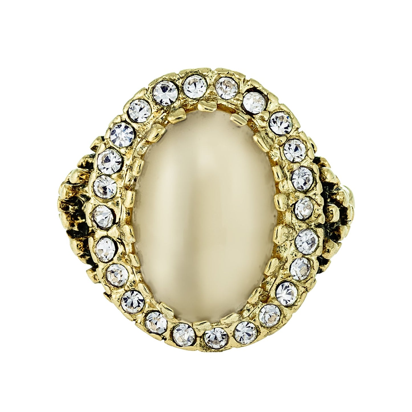 Vintage Ring Genuine Beige Moonstone and Clear Crystal Ring Edwardian Style Antique 18k Gold Ring Womans R169 - Limited Stock - Never Worn