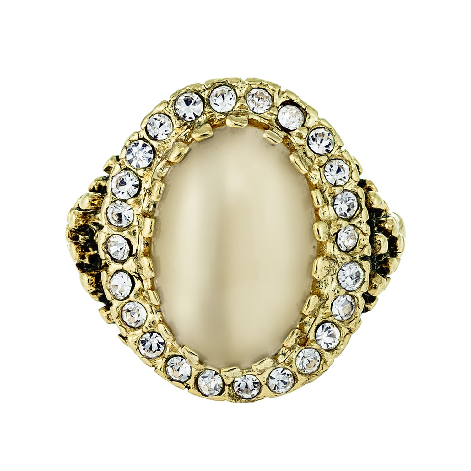 Vintage Ring Genuine Beige Moonstone and Clear Crystal Ring Edwardian Style Antique 18k Gold Ring Womans R169 - Limited Stock - Never Worn