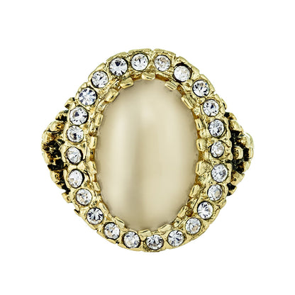 Vintage Ring Genuine Beige Moonstone and Clear Crystal Ring Edwardian Style Antique 18k Gold Ring Womans R169 - Limited Stock - Never Worn