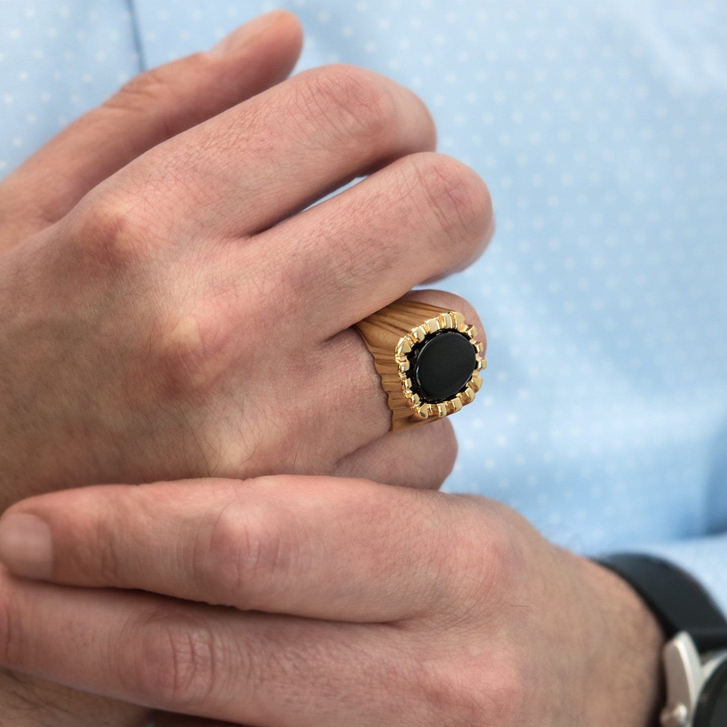 Vintage Ring 1980s Men's Genuine Onyx 18kt Gold Plated Antique Jewelry for Men #R1960 - Limited Stock - Never Worn
