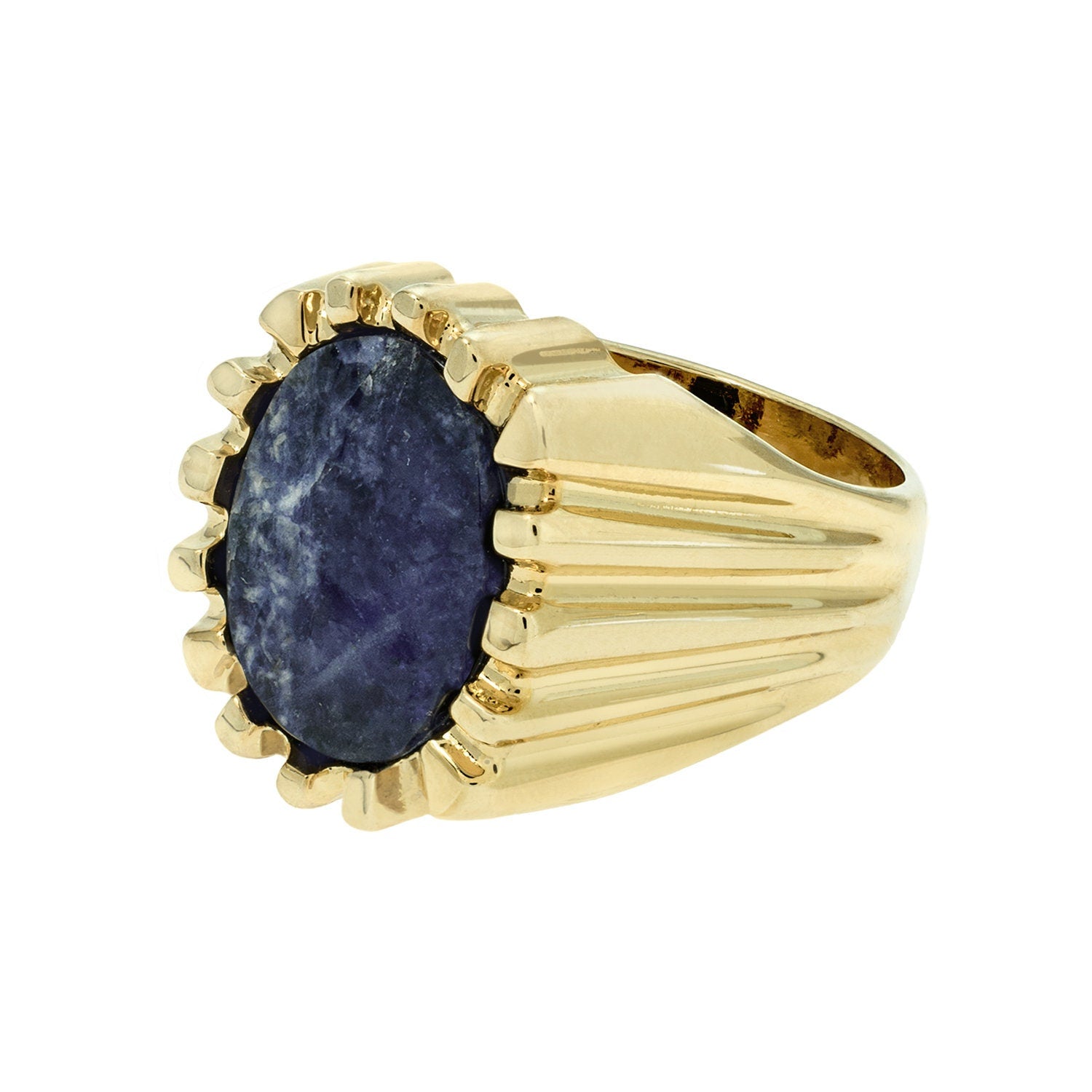 Vintage Ring 1980s Mens Genuine Sodalite 18kt Gold Plated Ring Unisex Jewelry #R1960 - Limited Stock - Never Worn