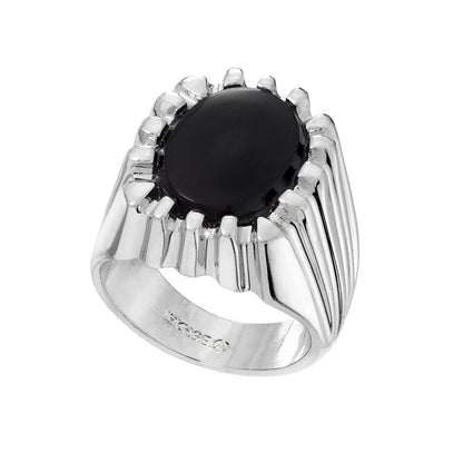Vintage Ring 1980s Mens Genuine Onyx 18kt White Gold Silver Plated Ring Man Antique Jewelry #R1960 - Limited Stock - Never Worn