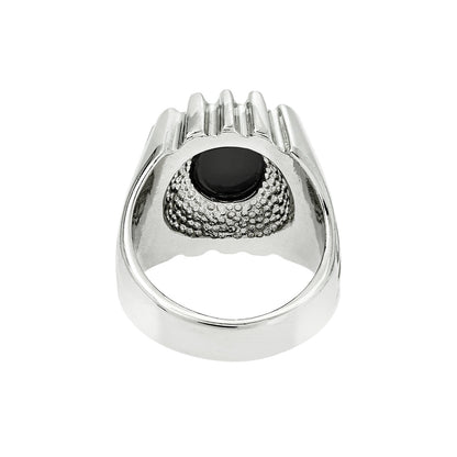 Vintage Ring 1980s Mens Genuine Onyx 18kt White Gold Silver Plated Ring Man Antique Jewelry #R1960 - Limited Stock - Never Worn