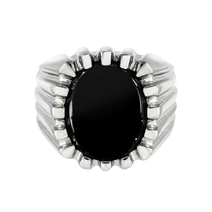Vintage Ring 1980s Mens Genuine Onyx 18kt White Gold Silver Plated Ring Man Antique Jewelry #R1960 - Limited Stock - Never Worn