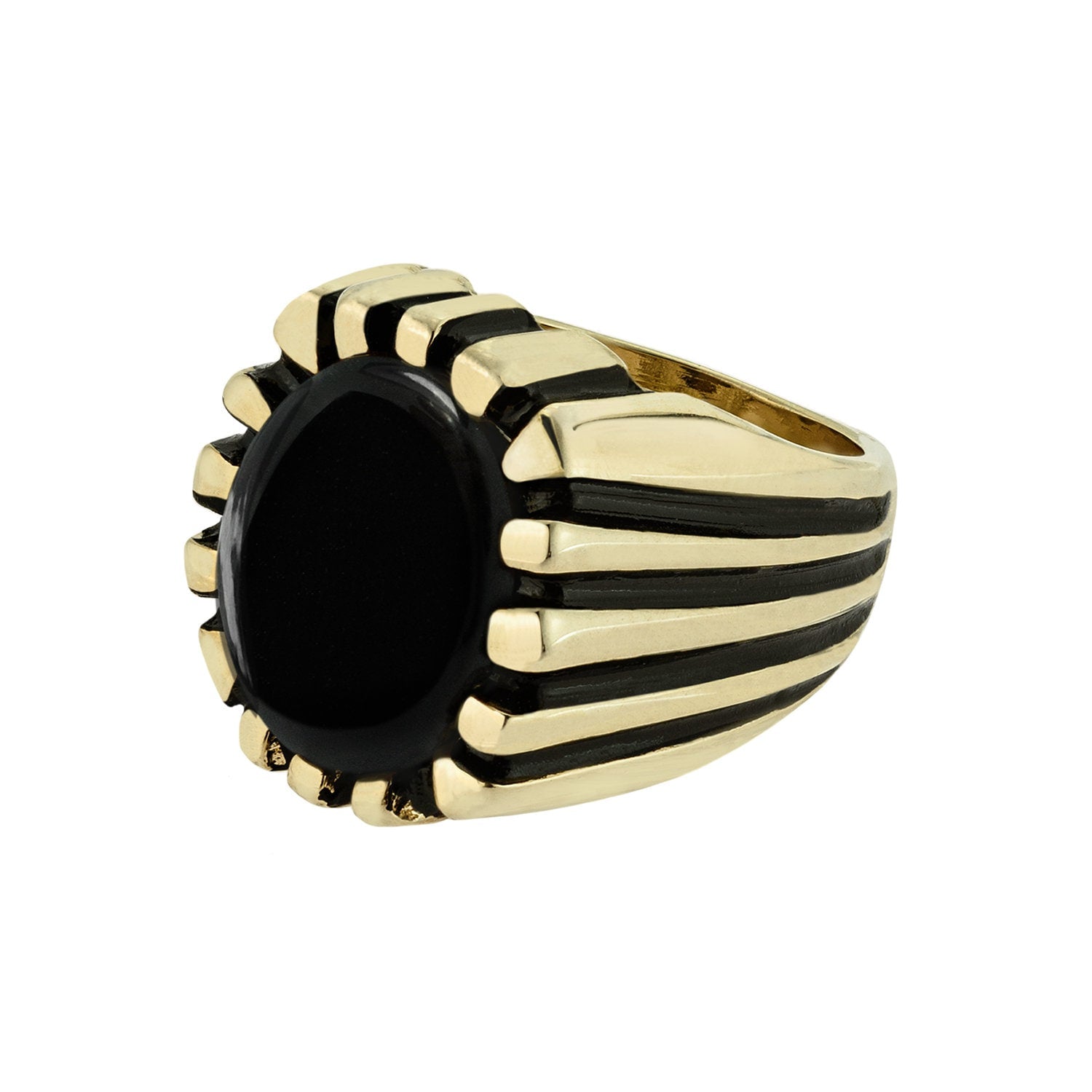 Vintage Ring 1980s Mens Genuine Onyx Antique 18kt Gold Plated Ring Man Jewelry #R1960 - Limited Stock - Never Worn