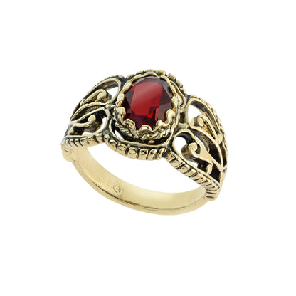 Vintage Ring Ruby Crystal Filigree Ring Antique 18k Gold  R142 - Limited Stock - Never Worn