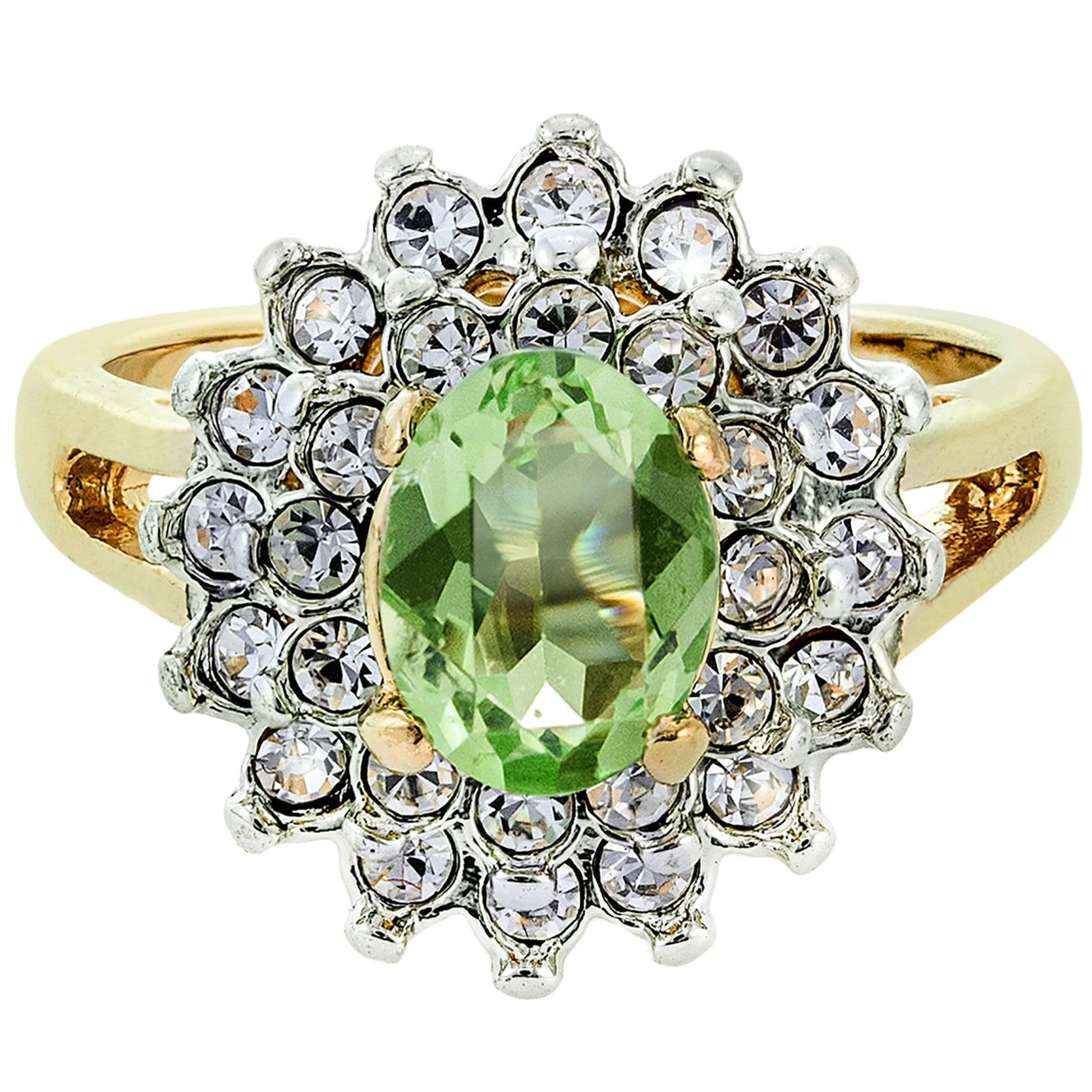 Vintage Ring Peridot and Clear Swarovski Crystals 18k Gold  #R1352-E - Limited Stock - Never Worn