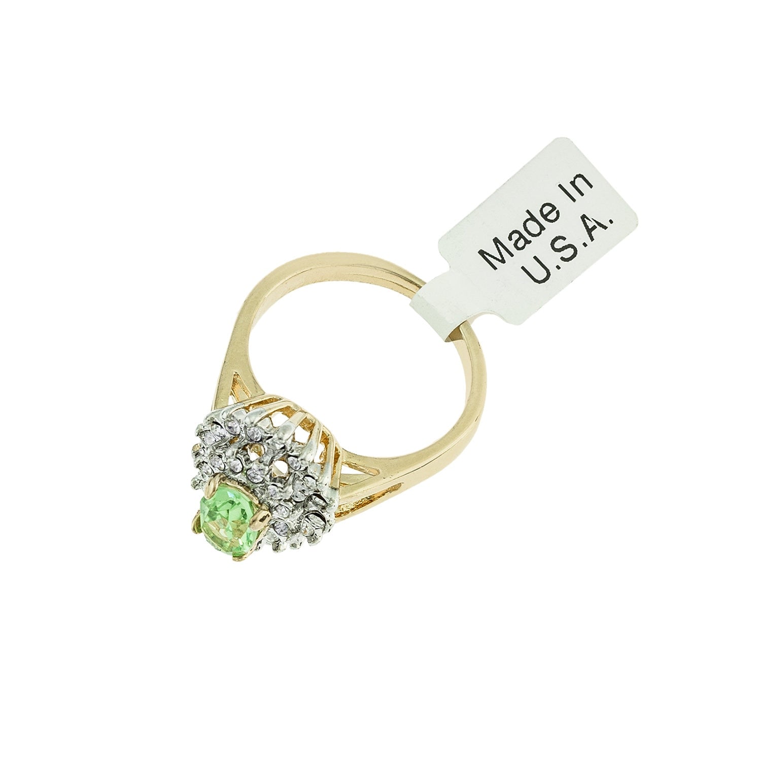 Vintage Ring Peridot and Clear Swarovski Crystals 18k Gold  #R1352-E - Limited Stock - Never Worn