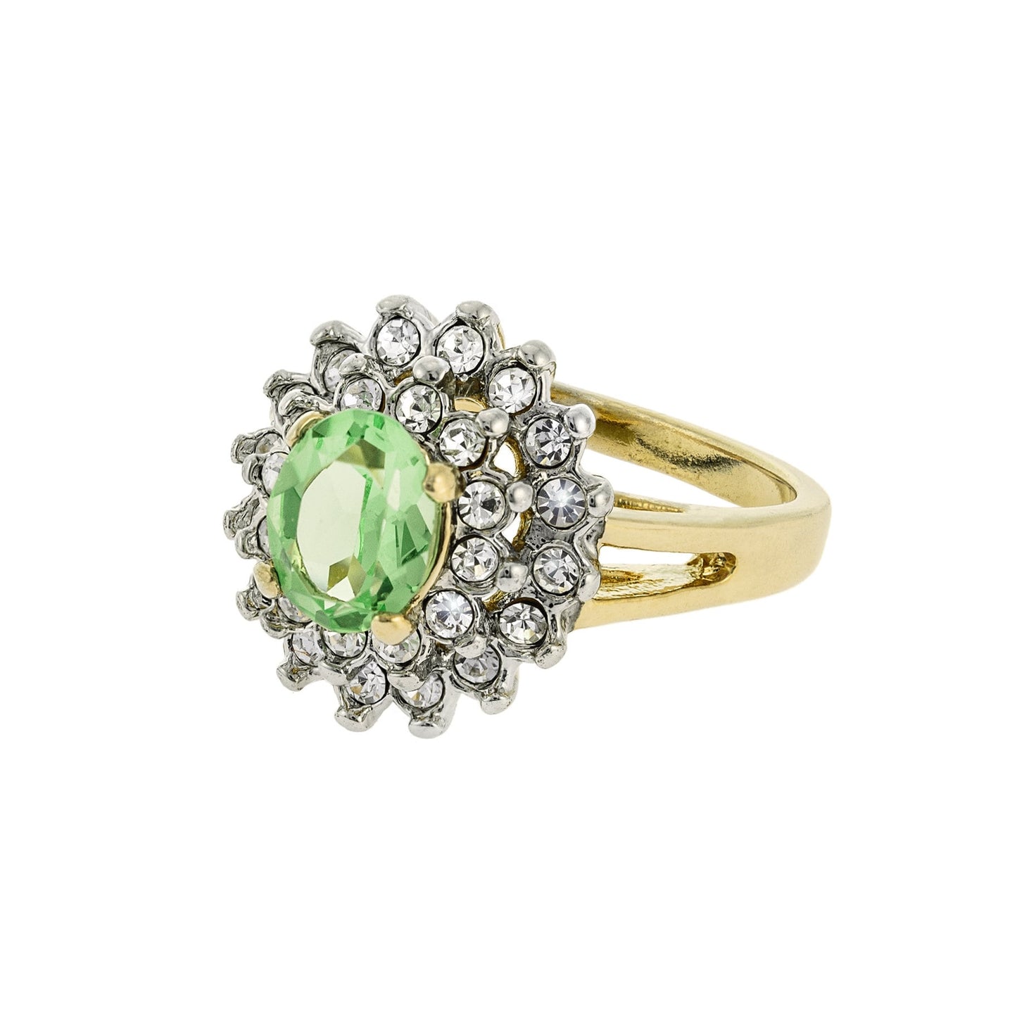Vintage Ring Peridot and Clear Swarovski Crystals 18k Gold  #R1352-E - Limited Stock - Never Worn
