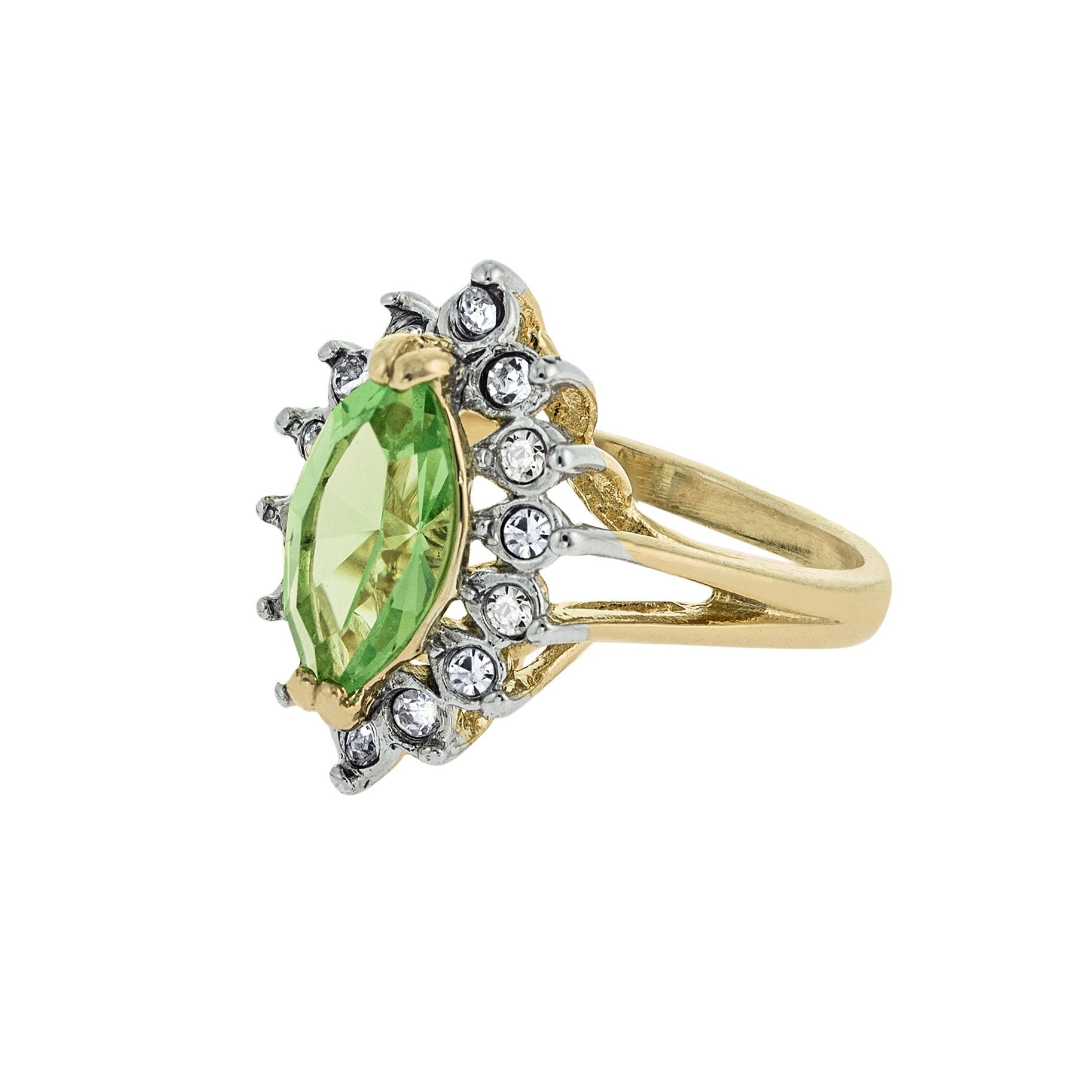Vintage Ring Peridot and Clear Swarovski Crystals 18k Gold Plated August Birthstone #R1891 - Limited Stock - Never Worn