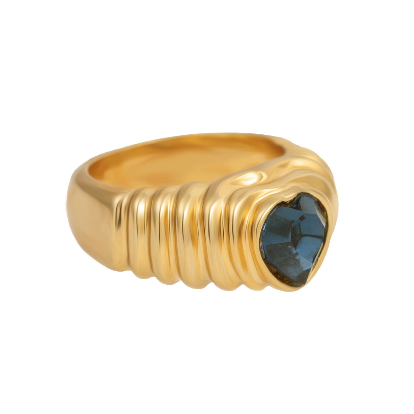 Vintage Ring Sapphire Swarovski Crystal Heart Ring 18k Gold Womans Handmade Antique Jewelry Hearts R2063 - Limited Stock - Never Worn