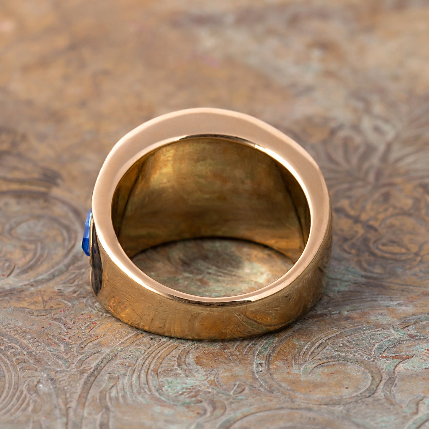 Vintage Ring 1980s Black Enamel Ring with Blue Swarovski Crystals Leaf Motif 18k Gold Plated Antique #R3043 - Limited Stock - Never Worn
