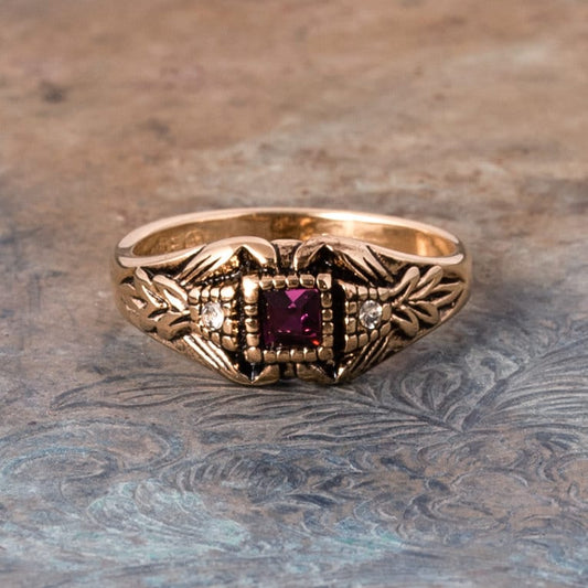 Vintage Ring 1980's Ring Amethyst and Clear Swarovski Crystal 18k Antique Gold Jewelry R1378 - Limited Stock - Never Worn