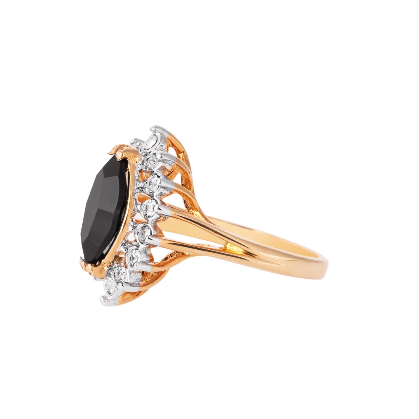 Vintage Ring Black and Clear Swarovski Crystals 18k Gold Plated Ring R1891 - Limited Stock - Never Worn