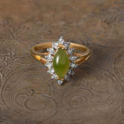Vintage Genuine Jade and Clear Austrian Crystal Ring - 18k Yellow Gold Electroplated - Made in USA #R1891 jewelry image 1