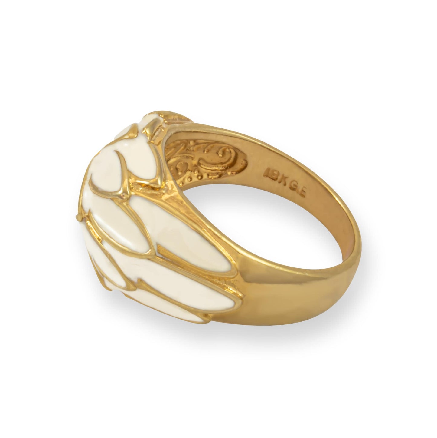 Vintage Ring 1970s White Enamel Leaf Motif 18k Gold Antique Nature Jewlery for Women #R1933 - Limited Stock - Never Worn