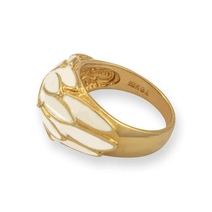 Vintage Ring 1970s White Enamel Leaf Motif 18k Gold Antique Nature Jewlery for Women #R1933 - Limited Stock - Never Worn