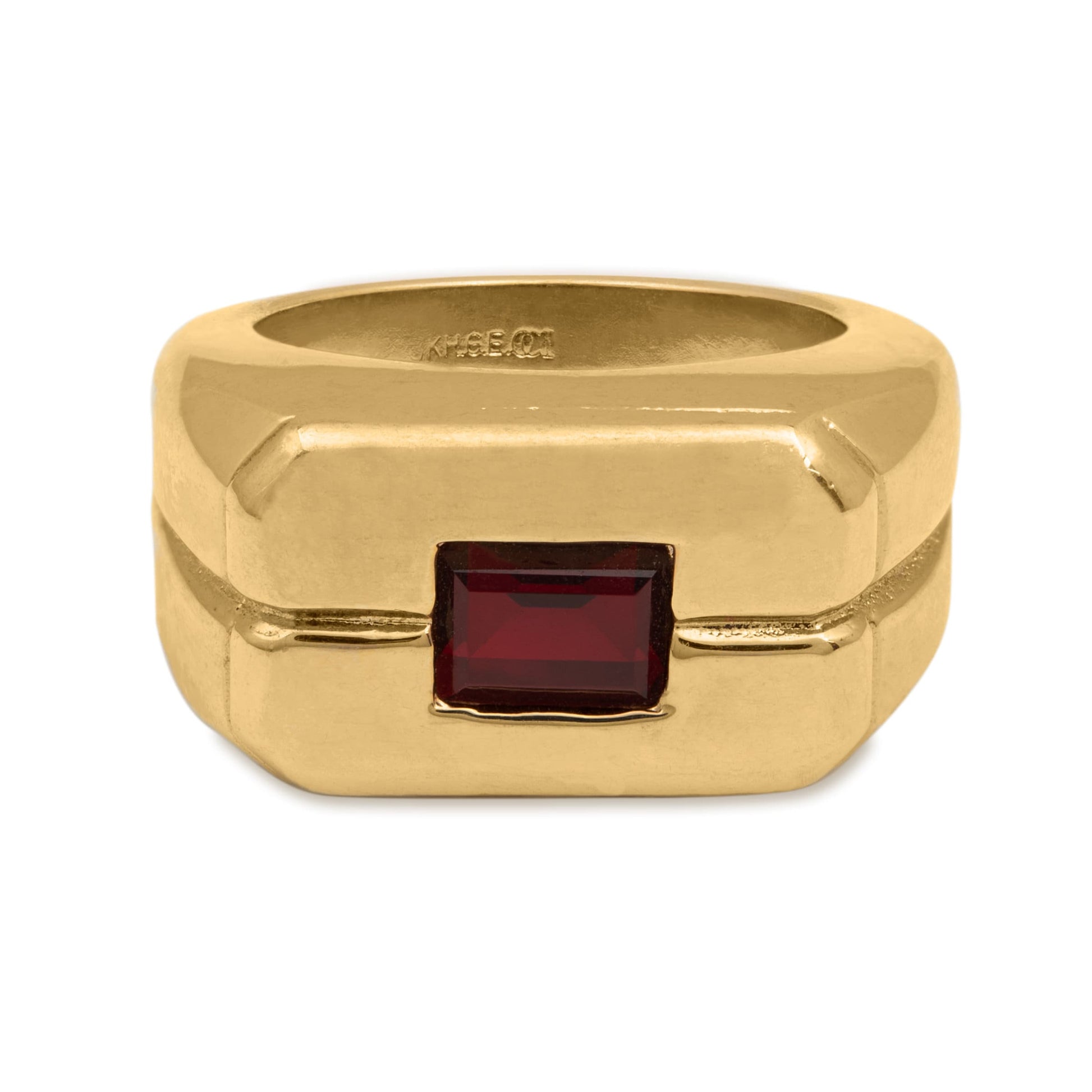 Vintage Ring 1980s Mens Ruby Crystal 18kt Gold Plated Ring Antique Mens Jewelry #R6002-RY - Limited Stock - Never Worn