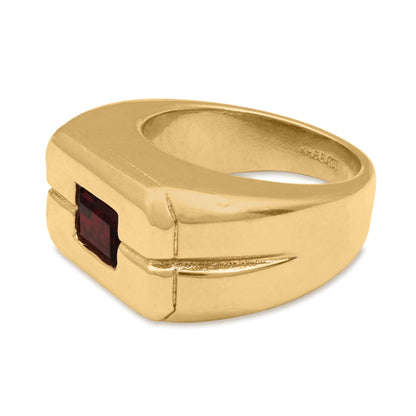 Vintage Ring 1980s Mens Ruby Crystal 18kt Gold Plated Ring Antique Mens Jewelry #R6002-RY - Limited Stock - Never Worn