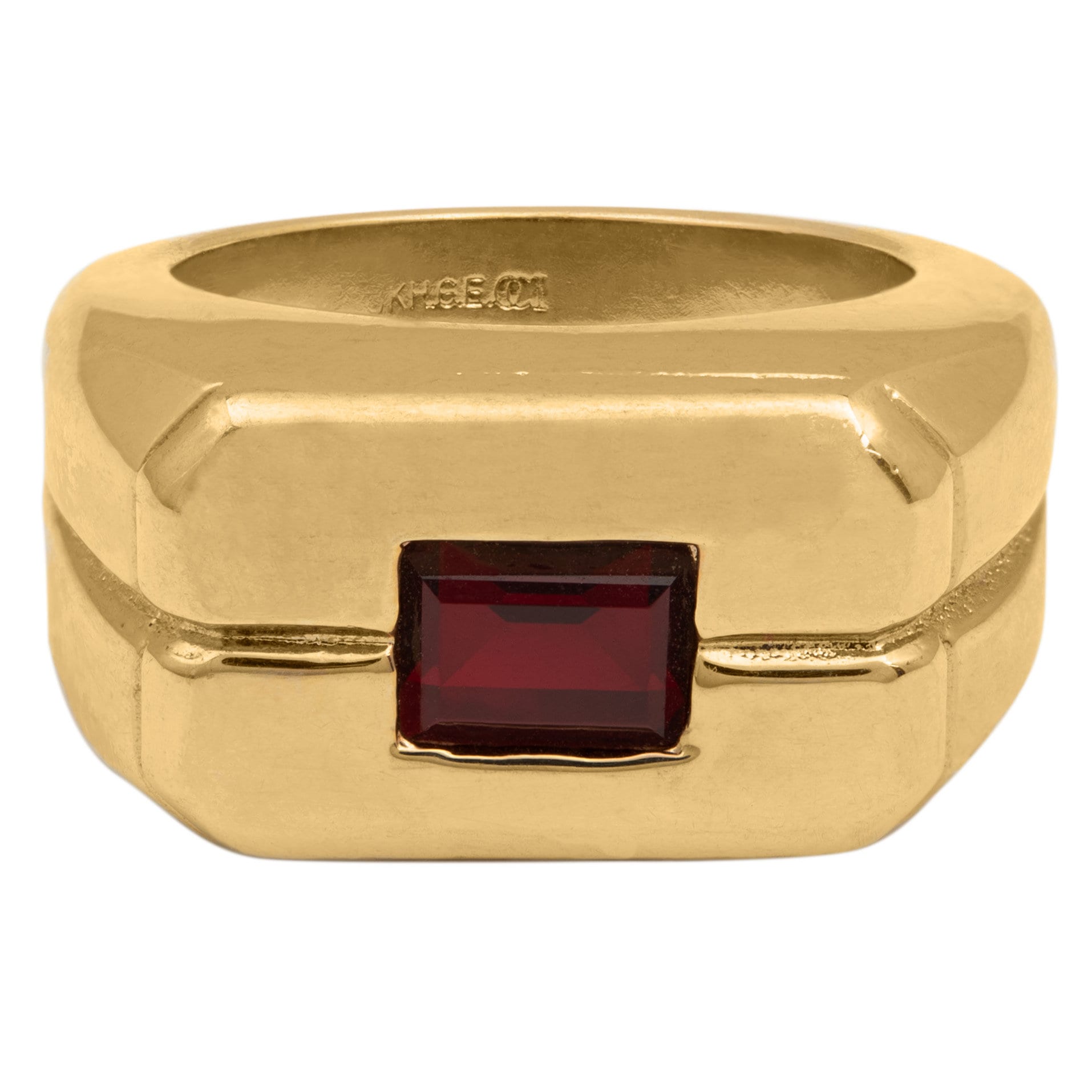 Vintage Ring 1980s Mens Ruby Crystal 18kt Gold Plated Ring Antique Mens Jewelry #R6002-RY - Limited Stock - Never Worn