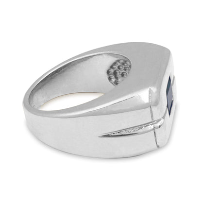 Vintage Ring 1980s Mens Sapphire Crystal 18kt White Gold Silver Plated Antique Ring #R6002-SW - Limited Stock - Never Worn