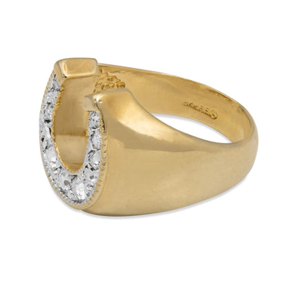 Men's Vintage Ring Equestrian Ring Horseshoe with Austrian Crystals Handcrafted 18k Gold Men Antique Jewelry R6005