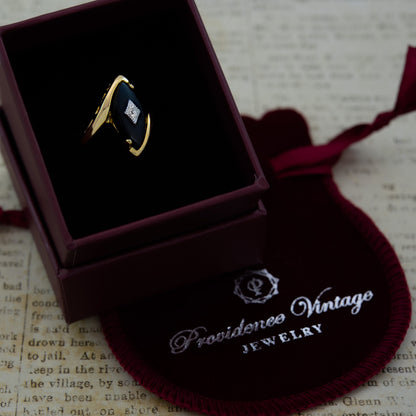 A Vintage Ring Imitation Onyx Ring with Austrian Crystal Antique 18kt Gold Jewelry Womans Handmade Rings #R961 - Limited Stock - Never Worn