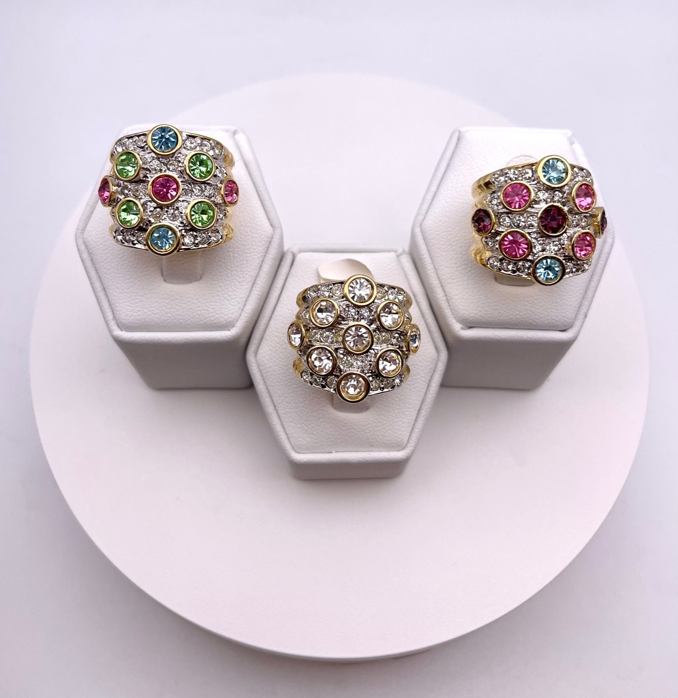 Vintage Ring Pave Clear Swarovski Crystal Ring 18k Gold Antique for Women R3111 - Limited Stock - Never Worn