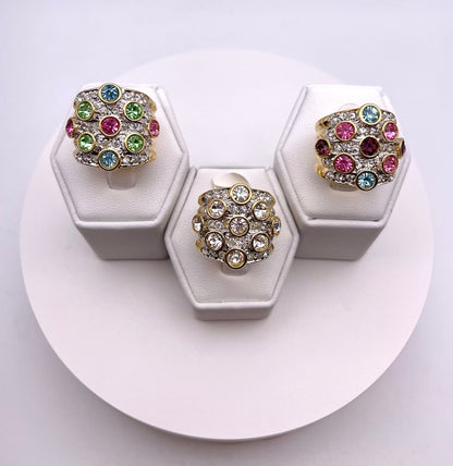 Vintage Ring Pave Clear Swarovski Crystal Ring 18k Gold Antique for Women R3111 - Limited Stock - Never Worn