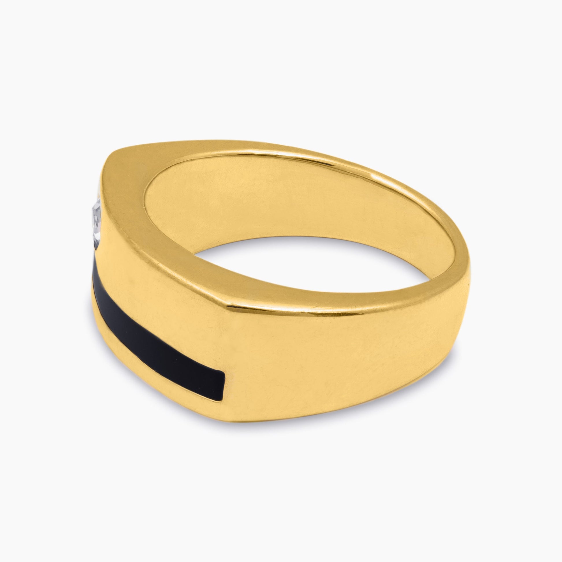 Vintage Ring 1980s Austrian Crystal with Black Enamel Detail 18kt Gold Plated Mens Signet Antique Ring #R6007