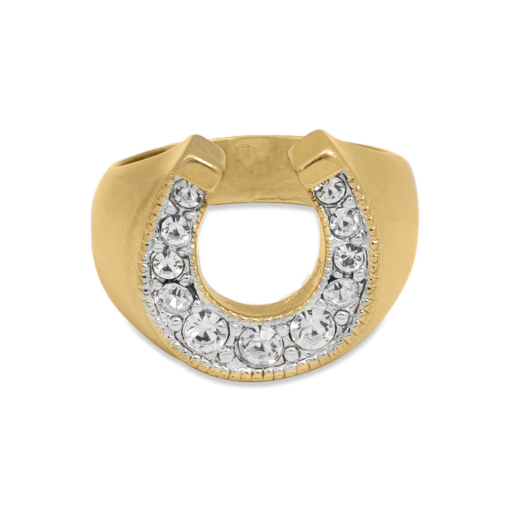Men's Vintage Ring Equestrian Ring Horseshoe with Austrian Crystals Handcrafted 18k Gold Men Antique Jewelry R6005