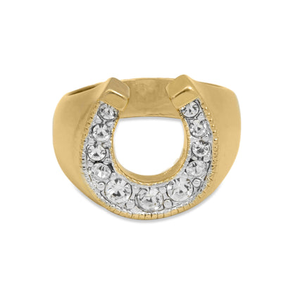 Men's Vintage Ring Equestrian Ring Horseshoe with Austrian Crystals Handcrafted 18k Gold Men Antique Jewelry R6005